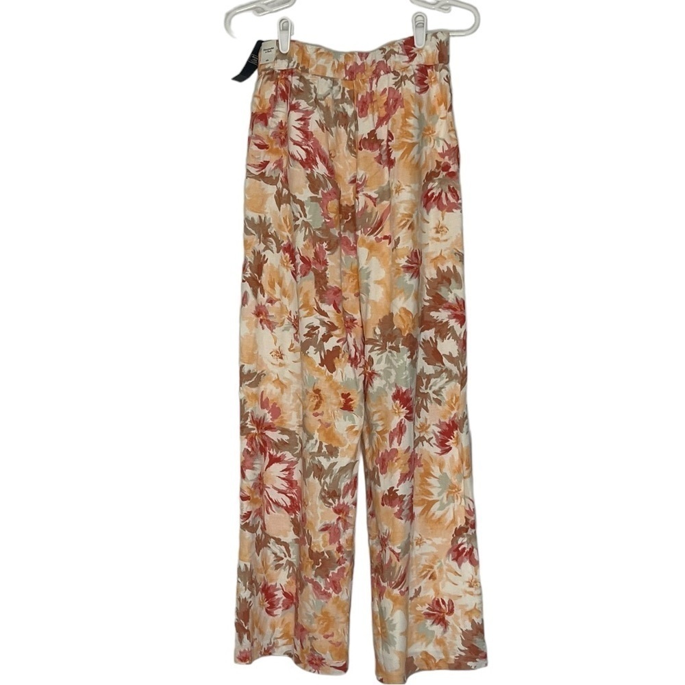 Abercrombie & Fitch linen blend fully lined wide leg floral pants - Picture 2 of 7